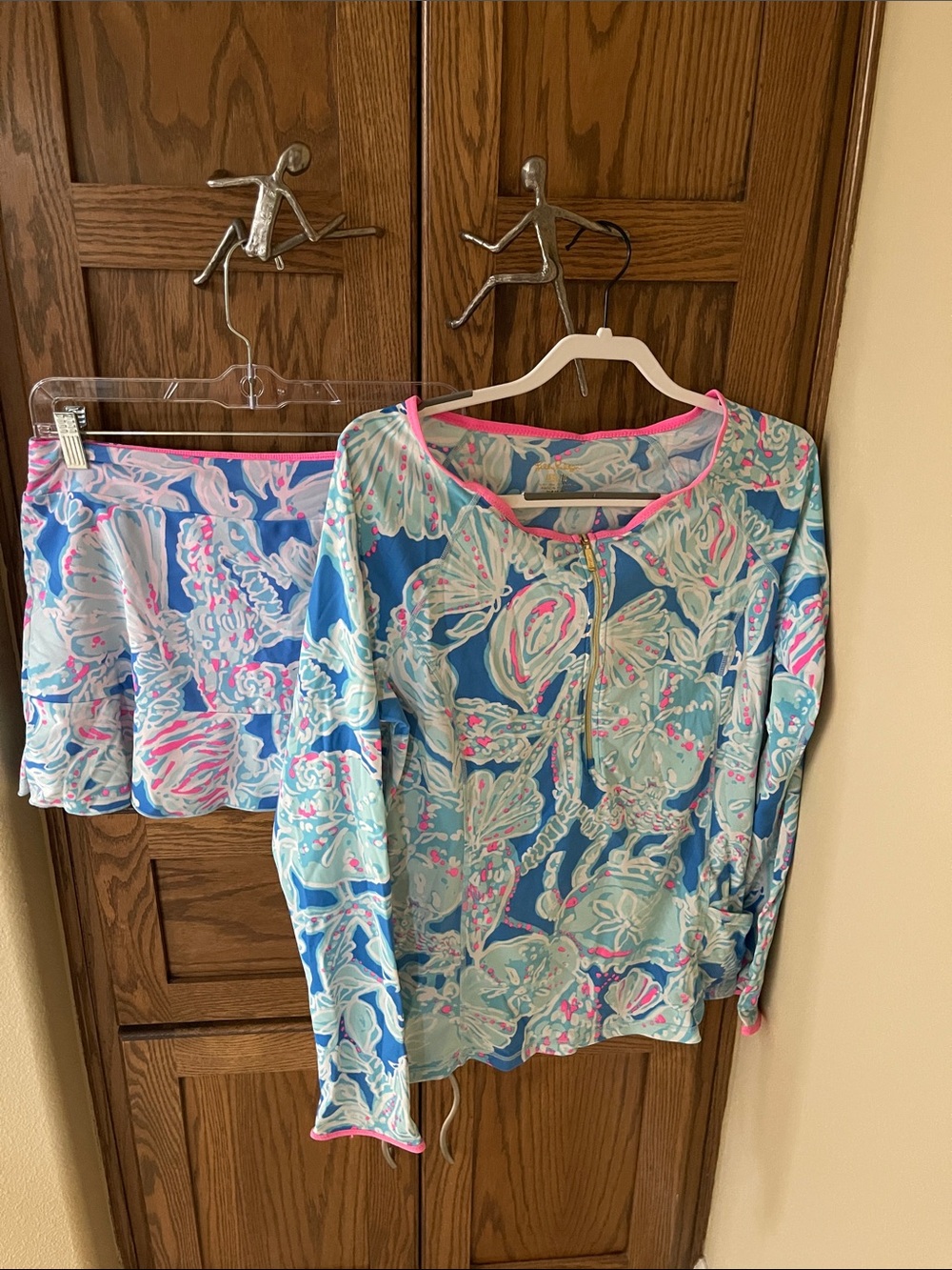 Lilly Pulitzer Luxletic Blue, Pink & Floral Zip-Front Long Sleeve Top and Skort